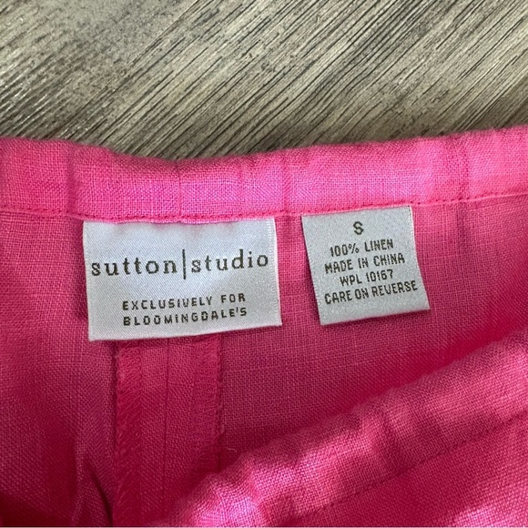Sutton Studio 100% Linen Capris Sz S Pink Drawstring Bloomingdales Easter Spring - Picture 2 of 7